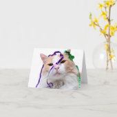 面白いパーティー猫 カード (黄色い花)