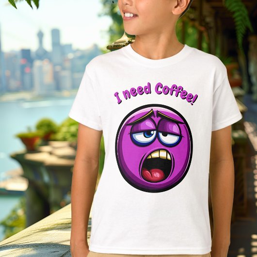 面白いパープルの疲れた顔絵文字キッズTシャツ Tシャツ