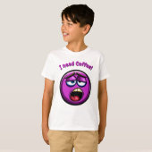 面白いパープルの疲れた顔絵文字キッズTシャツ Tシャツ (正面フル)