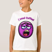 面白いパープルの疲れた顔絵文字キッズTシャツ Tシャツ (正面)