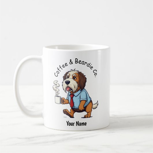 面白いヒゲのあるコリーの犬のビジネススーツコーヒー コーヒーマグカップ (左)