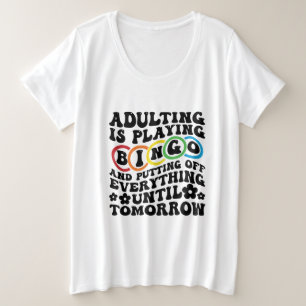 面白いビンゴワードアート プラスサイズTシャツ