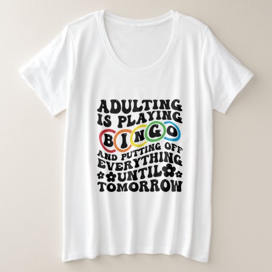 面白いビンゴワードアート プラスサイズTシャツ (デザイン正面)