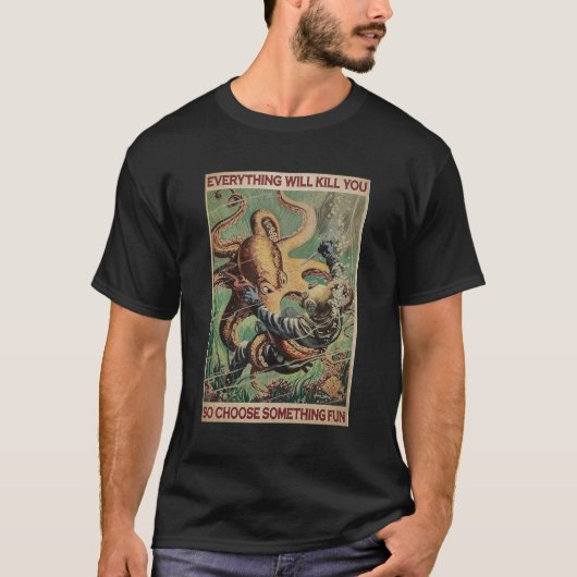 面白いビンテージタコダイビングTシャツ Tシャツ (正面)