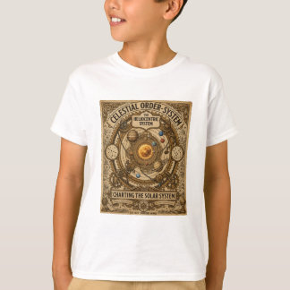 面白いビンテージ風天体太陽系図 Tシャツ