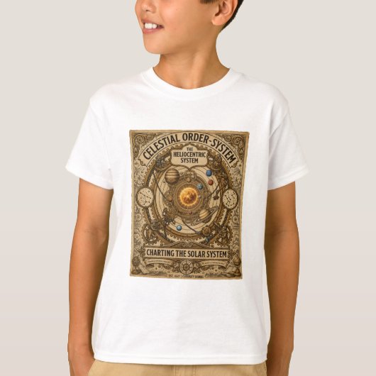 面白いビンテージ風天体太陽系図 Tシャツ (正面)