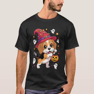 面白いビーグル犬のかぼちゃゴーストキャンディ魔女ハロウィン Tシャツ