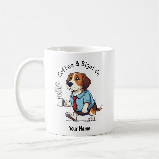面白いビーグル犬 ビジネススーツ コーヒー コーヒーマグカップ (左)
