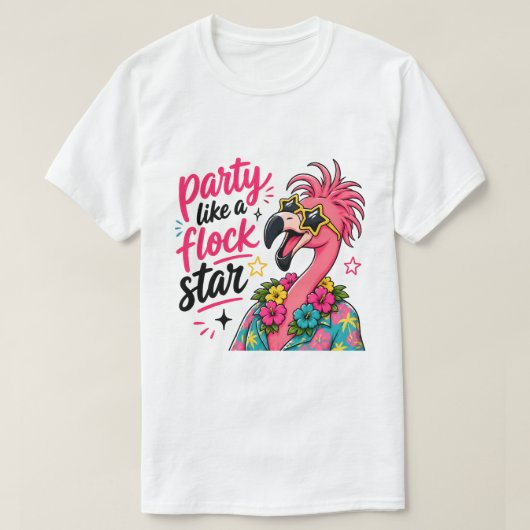 面白いビーチのピンクのフラミンゴ Tシャツ (デザイン正面)