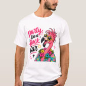 面白いビーチのピンクのフラミンゴ Tシャツ (正面)