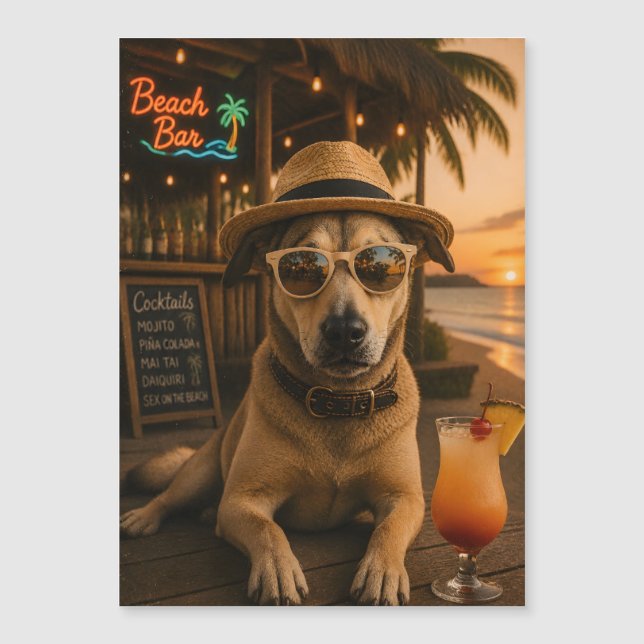 面白いビーチの犬のウォールアート印刷物 (正面)