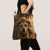 面白いビーチの犬のウォールアート印刷物 トートバッグ (クローズアップ)
