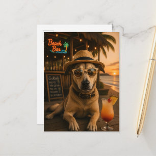 面白いビーチの犬のウォールアート印刷物 ポストカード