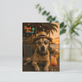 面白いビーチの犬のウォールアート印刷物 ポストカード (スタンド正面)