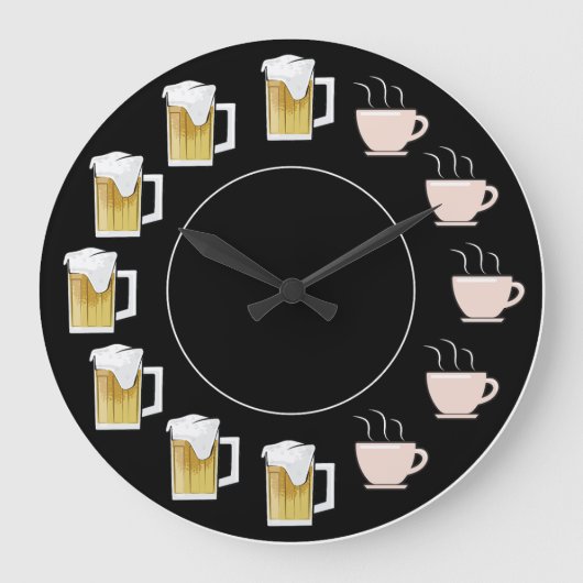 面白いビールとコーヒーの時計 ラージ壁時計 (正面)