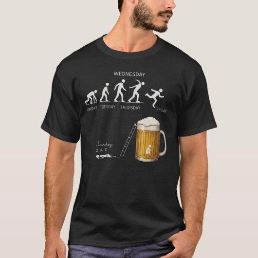 面白いビールの進化 ワークウィーク 飲酒 冗談 Tシャツ (正面)