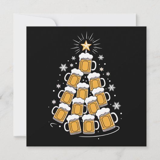 面白いビールクリスマスツリー 休日の飲み物 シーズンカード (正面)