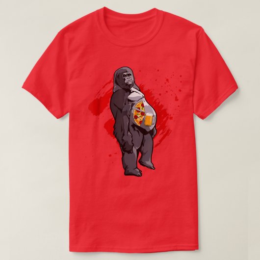 面白いビールピザのサル Tシャツ (デザイン正面)