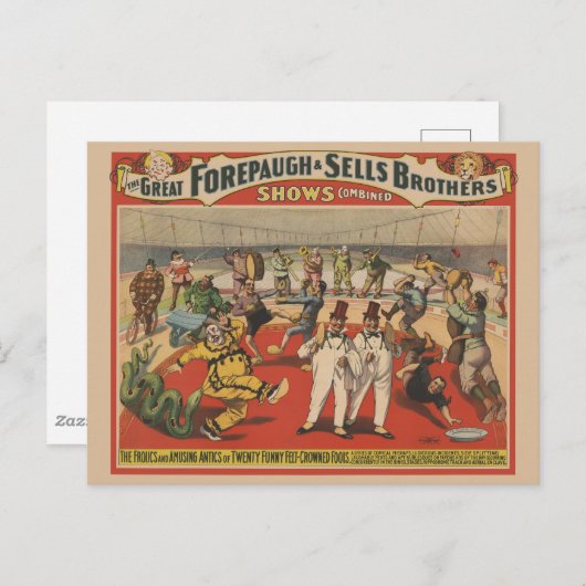 面白いピエロを示すサーカスのポスター ポストカード (正面/裏面)