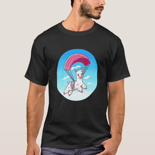 面白いピクセルアルパカスカイダイビング Tシャツ (正面)