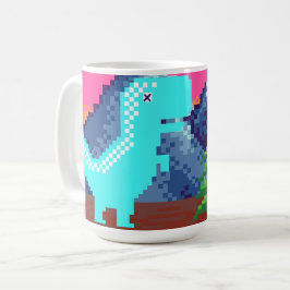面白いピクセルゲーマーピクセルアートの恐竜イラスト コーヒーマグカップ