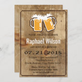 面白いピクセルビール＆ウッド独身パーティーカード 招待状 (正面/裏面)