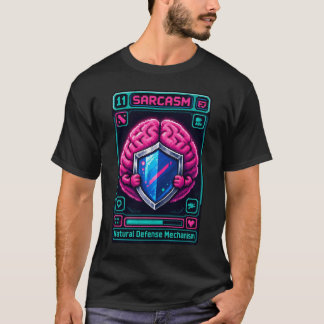 面白いピクセル脳 サルカズム防御メカニズム グラフィック Tシャツ
