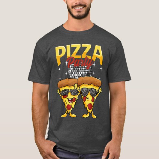 面白いピザパーティーディスコボールサングラスをかけたピザスライス Tシャツ (正面)