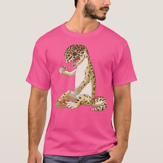 面白いピザ好きの爬虫類ヒョウモントカゲモドキ Tシャツ (正面)