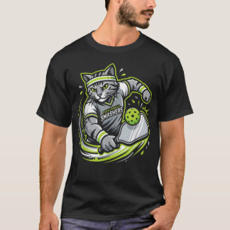 面白いピックルボール キャット プレーヤー パドル スポーツ Tシャツ