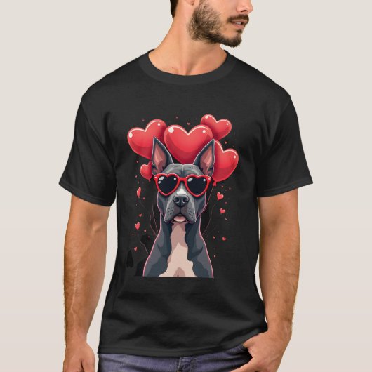 面白いピットブル ハート バレンタインデー 犬パパ 犬ママ Gif Tシャツ (正面)