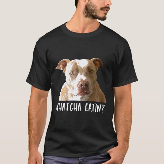 面白いピットブルTシャツ、何食べているの Tシャツ (正面)