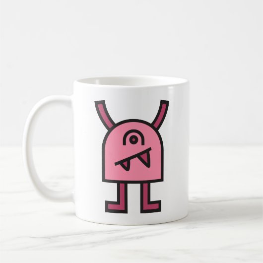 面白いピンクのモンスターキャラクター コーヒーマグカップ (左)