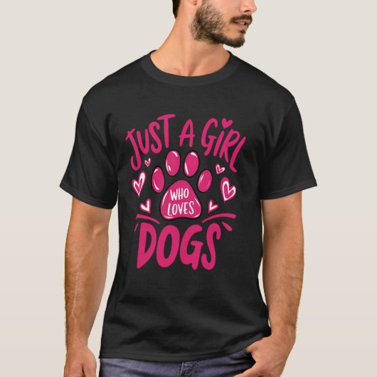 面白いピンクの肉球子犬 ただの犬好き女子 Tシャツ (正面)