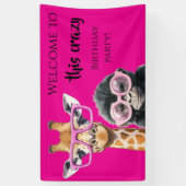 面白いピンクの誕生日パーティー 横断幕 (縦)