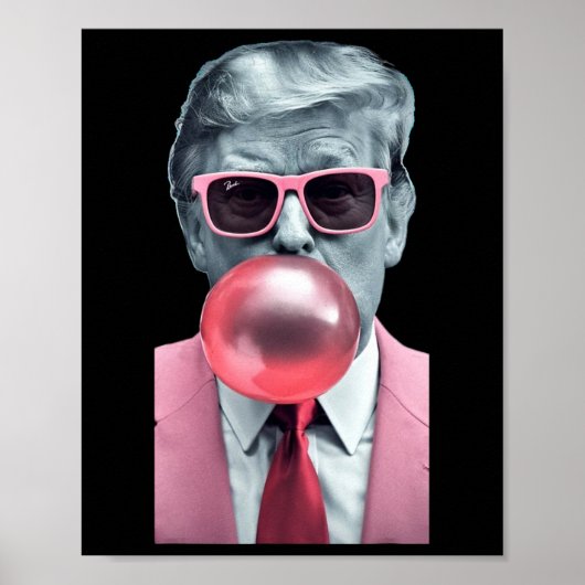 面白いピンクトランプの泡ガムおいしいTシャツ ポスター (正面)