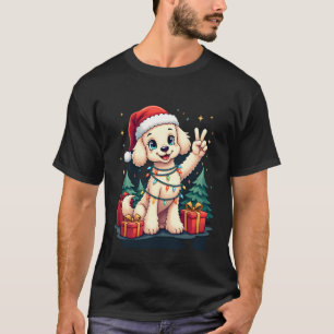 面白いピースハンドプードルクリスマスライト 女性用 Tシャツ