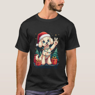 面白いピースハンドプードルクリスマスライト 女性用 Tシャツ