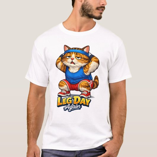 面白いフィットネス猫のイラスト – ジムミーム Tシャツ (正面)