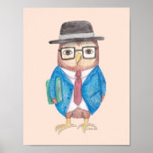 面白いフクロウのポスター 本を持つフクロウ 動物の壁飾り ポスター (正面)