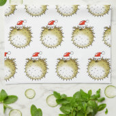 面白いフグのクリスマス キッチンタオル (折り畳み)