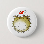 面白いフグのクリスマス 缶バッジ (正面)