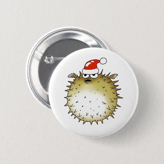 面白いフグのクリスマス 缶バッジ (正面&裏面)