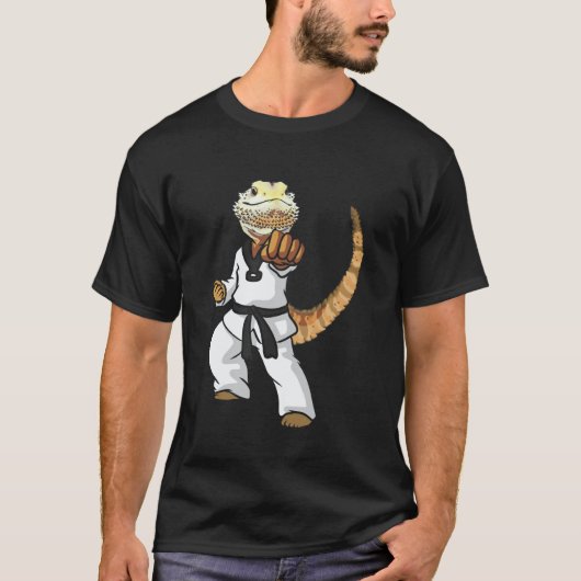 面白いフトアゴヒゲトカゲ 空手 サムライ 忍者 トカゲ R Tシャツ (正面)