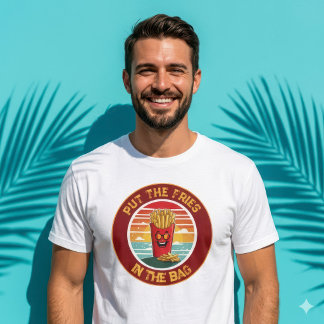 面白いフライドポテトを袋に入れろミーム リトログラフィック Tシャツ