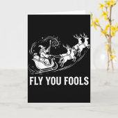 面白いフライ、馬鹿どもよ！サンタのトナカイが飛ぶクリスマス カード (黄色い花)