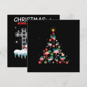 面白いフラミンゴのクリスマスツリー 招待状 (正面/裏面)