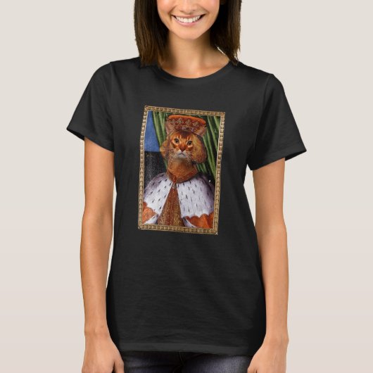 面白いフレーム絵画 グラフィック キング クラウン 猫 服の中 Tシャツ (正面)