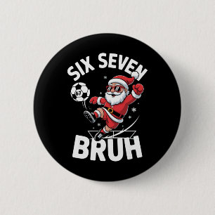 面白いブラッサッカーサンタ67ミームクリスマスXmasパジャマ 缶バッジ