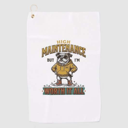 面白いブルドッグの名言 ヴィンテージ風彫刻Tシャツ デザイン ゴルフタオル (正面)